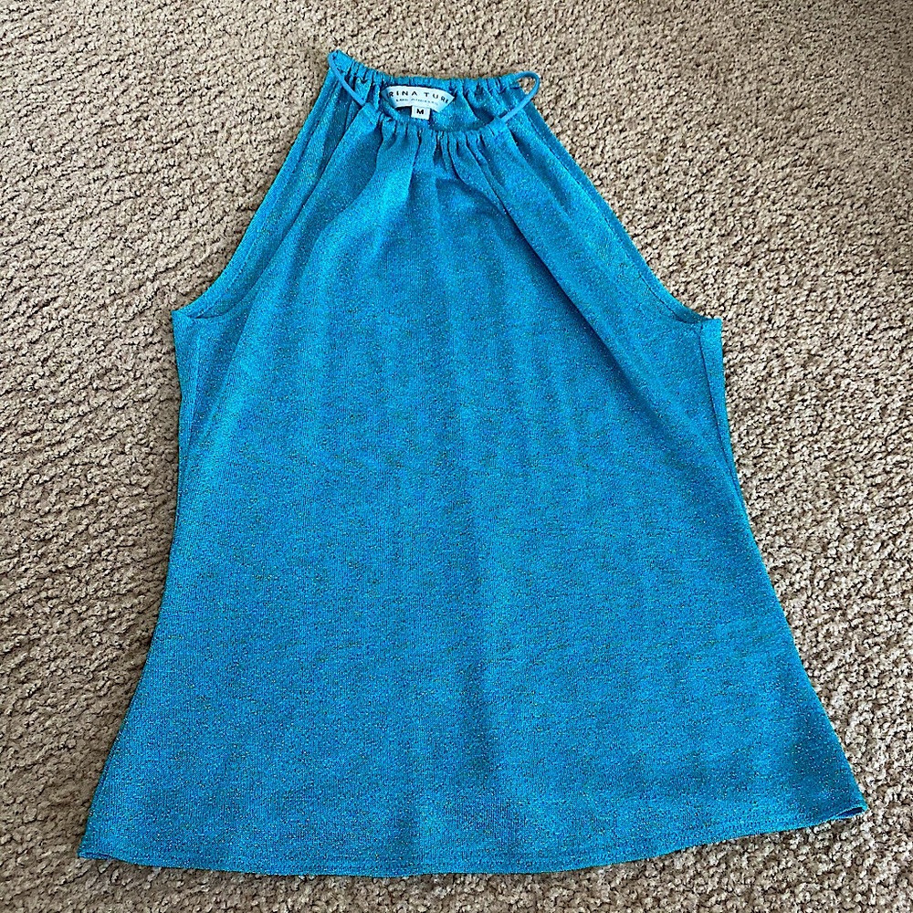 TRINA TURK BLUE SHINE 90s HALTER TANK TOP MED